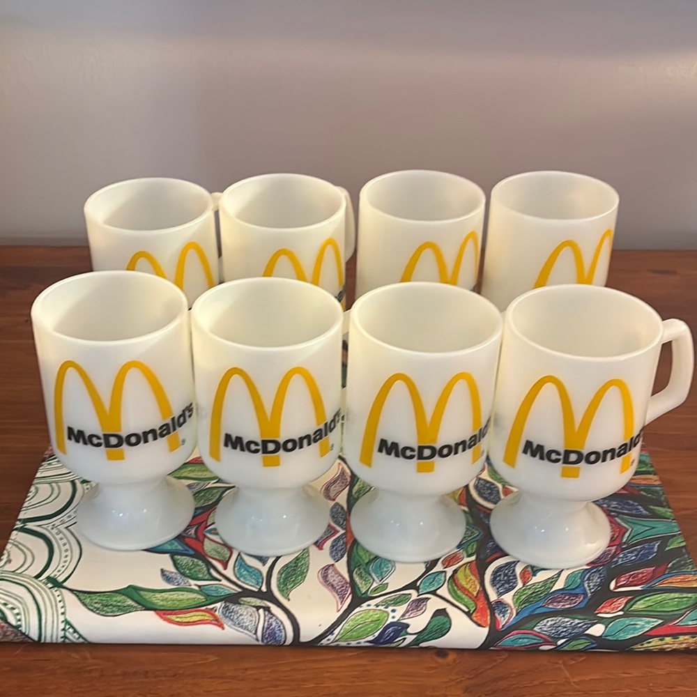 McDonald's Iconic Yellow and White 1970’s pedestal milk glass coffee mugs…